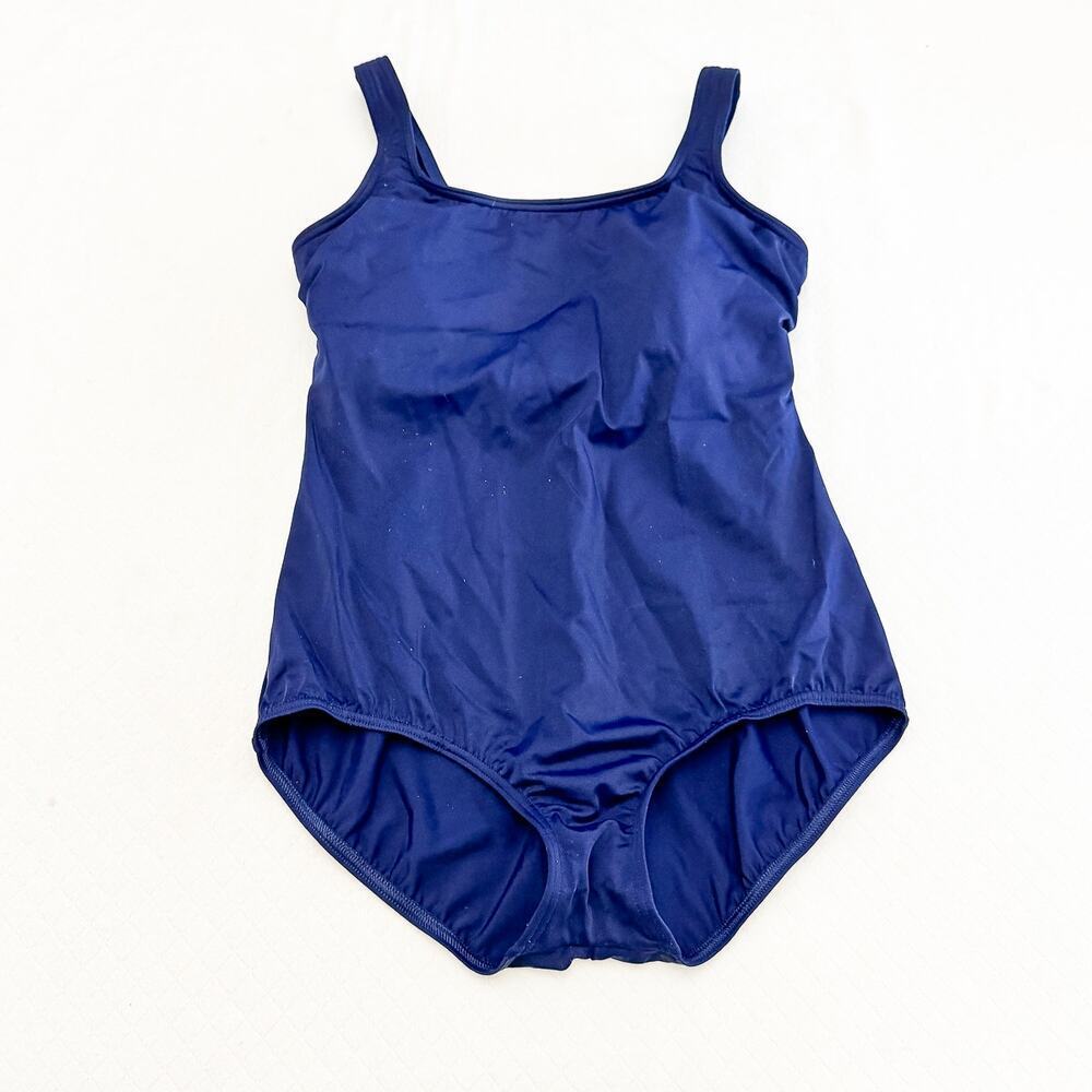 Lands End Classic Blue Rouched Texture Plus Swimwear Swimsuit Size 12P